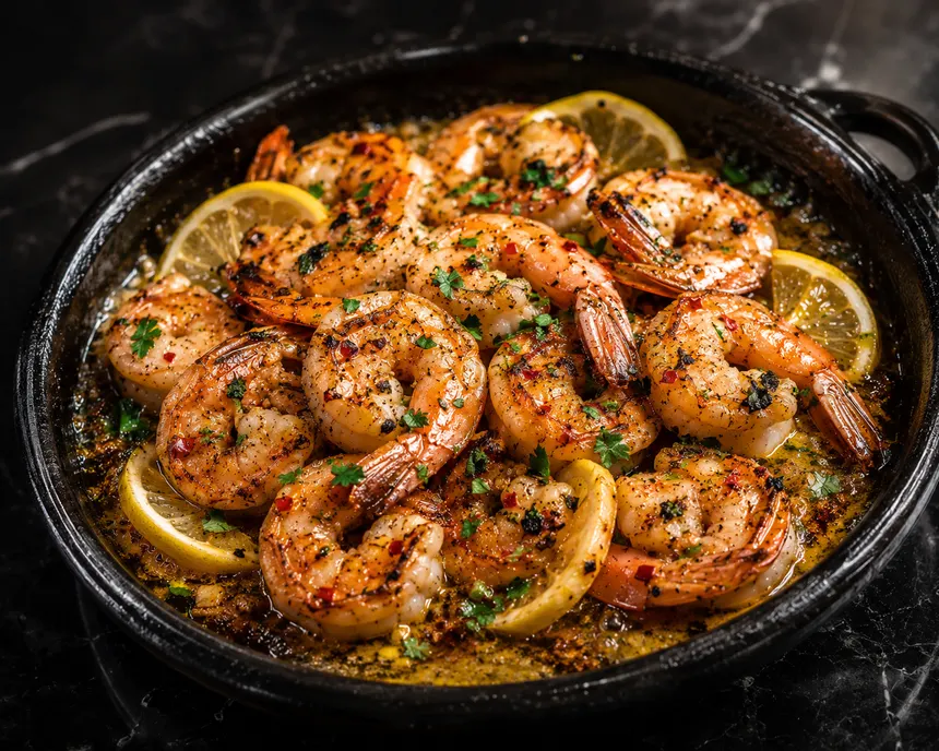Gambas al ajillo con mantequilla de limón